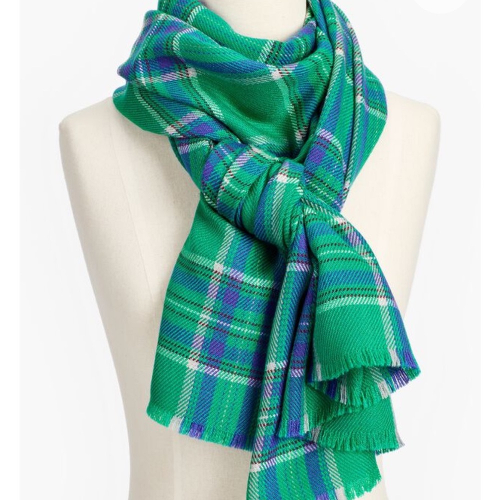 Talbots Vibrant Green and Blue Plaid Scarf